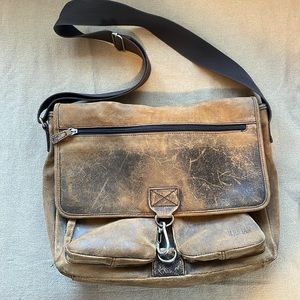 Distressed leather messenger bag